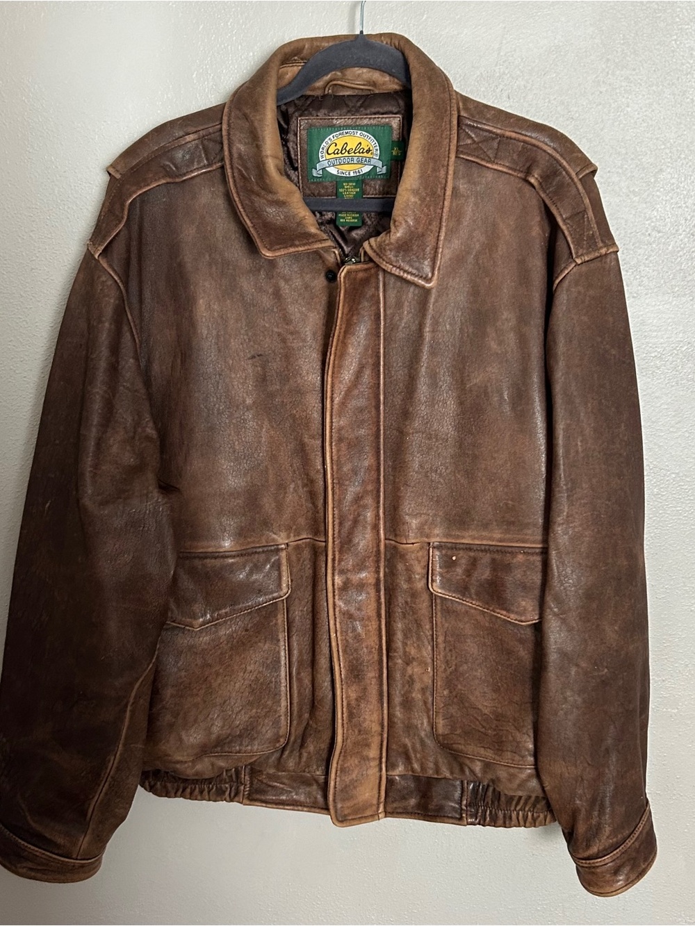 Distressed Brown Genuine Leather Cabela’s Jacket XL Rugged Western Ranch